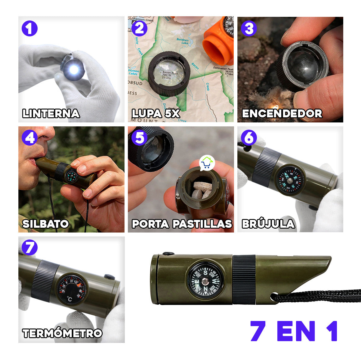 Silbato Supervivencia 7 en 1